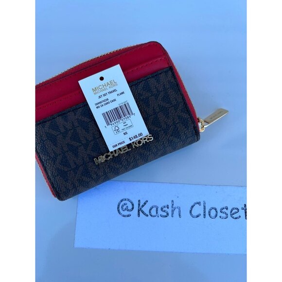 Michael Kors wallet zip around card case jet set travel MK signature brown flame - Picture 4 of 4